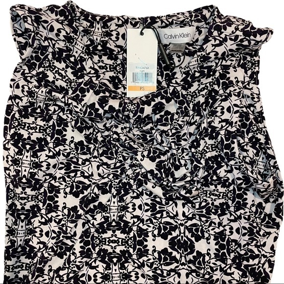 CALVIN KLEIN Floral Sleeveless Pleated Neck Blouse - Picture 3 of 4